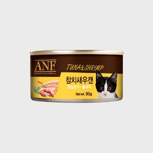 [캔 찌그러짐+투명덮개 실종] ANF 캣푸드 고양이캔 참치새우 95g 